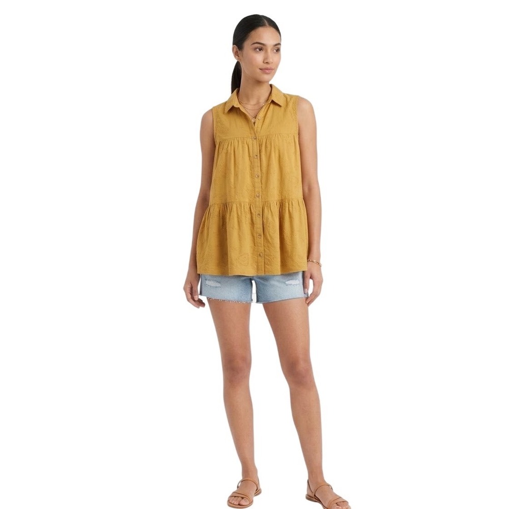 Bombay Paisley Mustard Yellow  Embroidered Tiered Top XXS